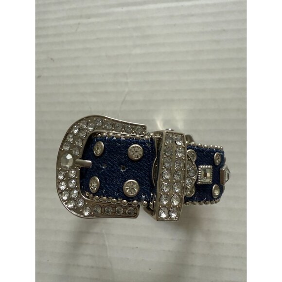 Y2K Denim Rhinestone Cuff Watch Western Bling Geneva Biker Hippie Boho Festival main image 4